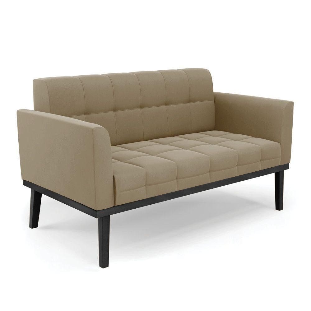 Poltrona Namoradeira Decorativa Pés Fixo Em Madeira Preto Suede Nude