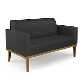 Poltrona Namoradeira Decorativa Pés Fixo Em Madeira Castanho Pu Preto