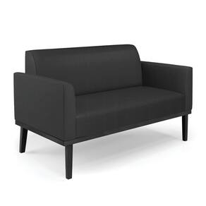 Poltrona Namoradeira Decorativa Pés Fixo Em Madeira Preto Pu Preto