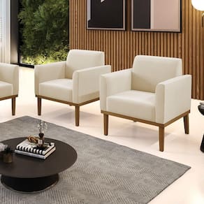 Kit 2 Poltronas Decorativas Pés Fixo Em Madeira Castanho Suede Bege