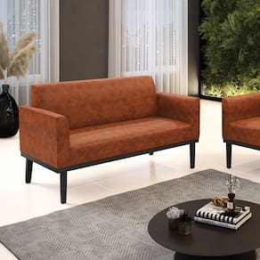 Poltrona Namoradeira Decorativa Pés Fixo Em Madeira Preto Pu Nozes