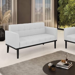 Poltrona Namoradeira Decorativa Pés Fixo Em Madeira Preto Linho Cinza
