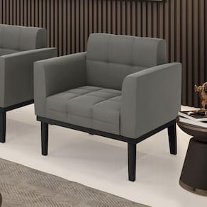 Poltrona Decorativa Pés Fixo Em Madeira Preto Suede Grafite