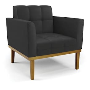 Poltrona Decorativa Pés Fixo Em Madeira Castanho Pu Preto