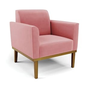 Poltrona Decorativa Pés Fixo Em Madeira Castanho Suede Rose