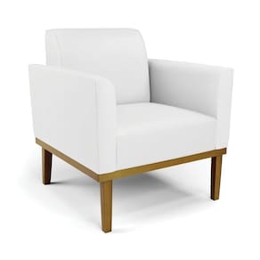 Poltrona Decorativa Pés Fixo Em Madeira Castanho Pu Branco
