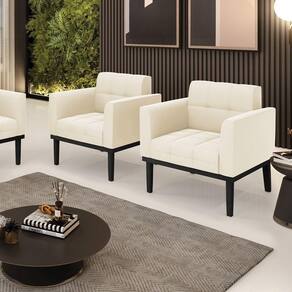 Kit 2 Poltronas Decorativas Pés Fixo Em Madeira Preto Veludo Bege