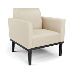 Poltrona Decorativa Pés Fixo Em Madeira Preto Pu Bege
