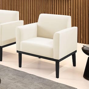 Poltrona Decorativa Pés Fixo Em Madeira Preto Veludo Bege