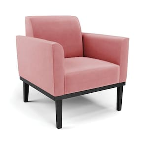Poltrona Decorativa Pés Fixo Em Madeira Preto Suede Rose