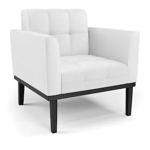 Poltrona Decorativa Pés Fixo Em Madeira Preto Pu Branco