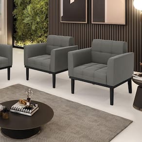 Kit 2 Poltronas Decorativas Pés Fixo Em Madeira Preto Suede Grafite