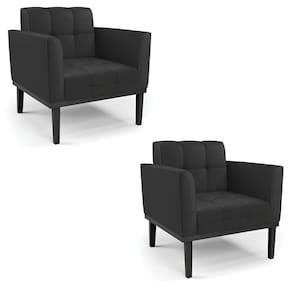Kit 2 Poltronas Decorativas Pés Fixo Em Madeira Preto Pu Preto