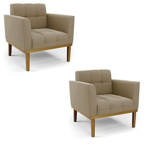 Kit 2 Poltronas Decorativas Pés Fixo Em Madeira Castanho Suede Nude