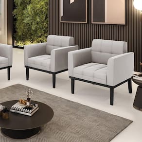 Kit 2 Poltronas Decorativas Pés Fixo Em Madeira Preto Veludo Cinza