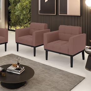 Kit 2 Poltronas Decorativas Pés Fixo Em Madeira Preto Veludo Rose