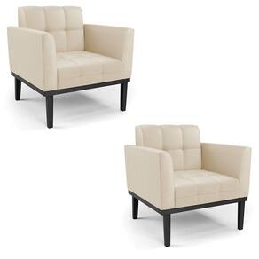 Kit 2 Poltronas Decorativas Pés Fixo Em Madeira Preto Pu Bege