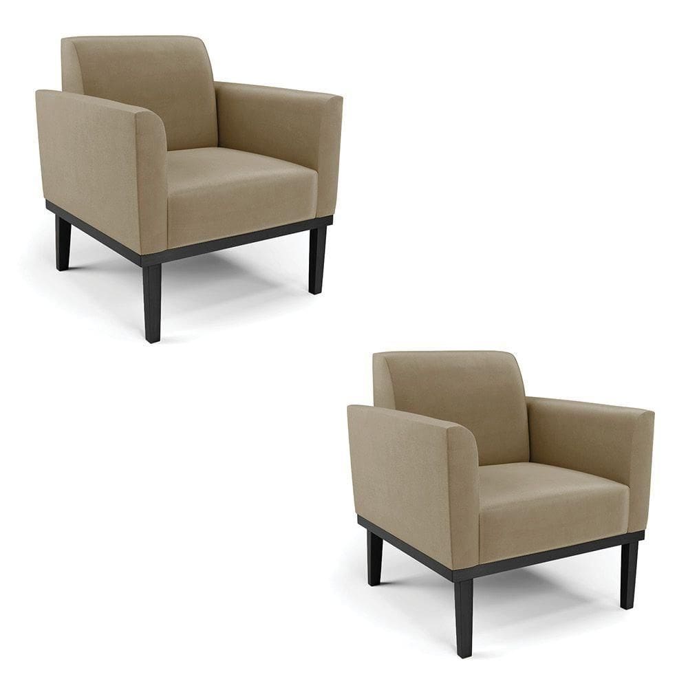 Kit 2 Poltronas Decorativas Pés Fixo Em Madeira Preto Suede Nude