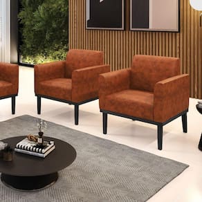 Kit 2 Poltronas Decorativas Pés Fixo Em Madeira Preto Pu Nozes