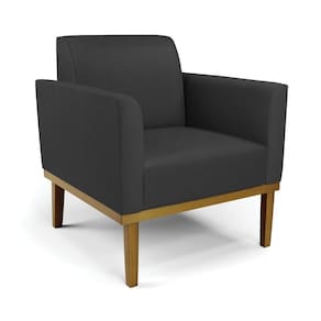 Poltrona Decorativa Pés Fixo Em Madeira Castanho Pu Preto