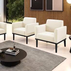 Kit 2 Poltronas Decorativas Pés Fixo Em Madeira Preto Veludo Bege