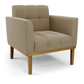 Poltrona Decorativa Pés Fixo Em Madeira Castanho Suede Nude