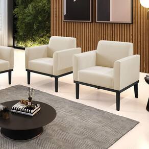 Kit 2 Poltronas Decorativas Pés Fixo Em Madeira Preto Suede Bege