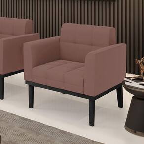 Poltrona Decorativa Pés Fixo Em Madeira Preto Veludo Rose