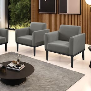 Kit 2 Poltronas Decorativas Pés Fixo Em Madeira Preto Suede Grafite