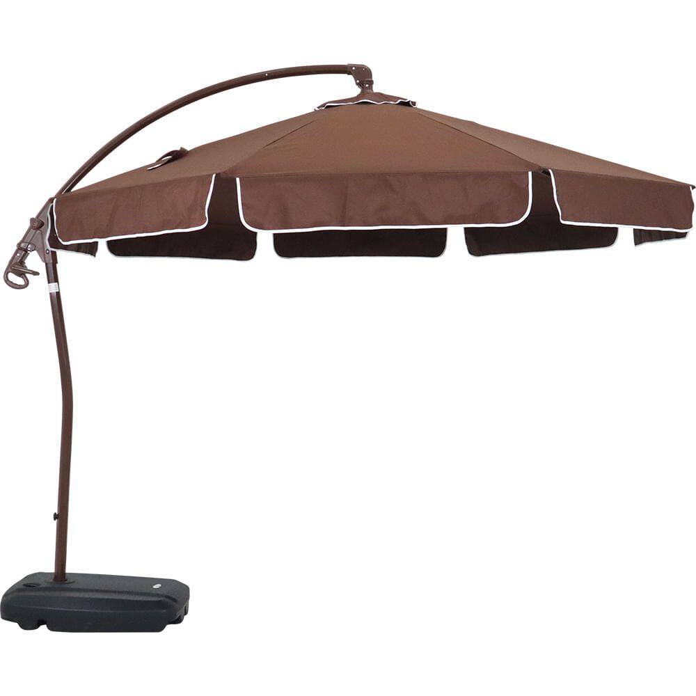 Ombrelone Bel Suspenso Buzios 3 Metros Giratorio 360º com Suporte de Luminaria e Base em ABS - Marrom