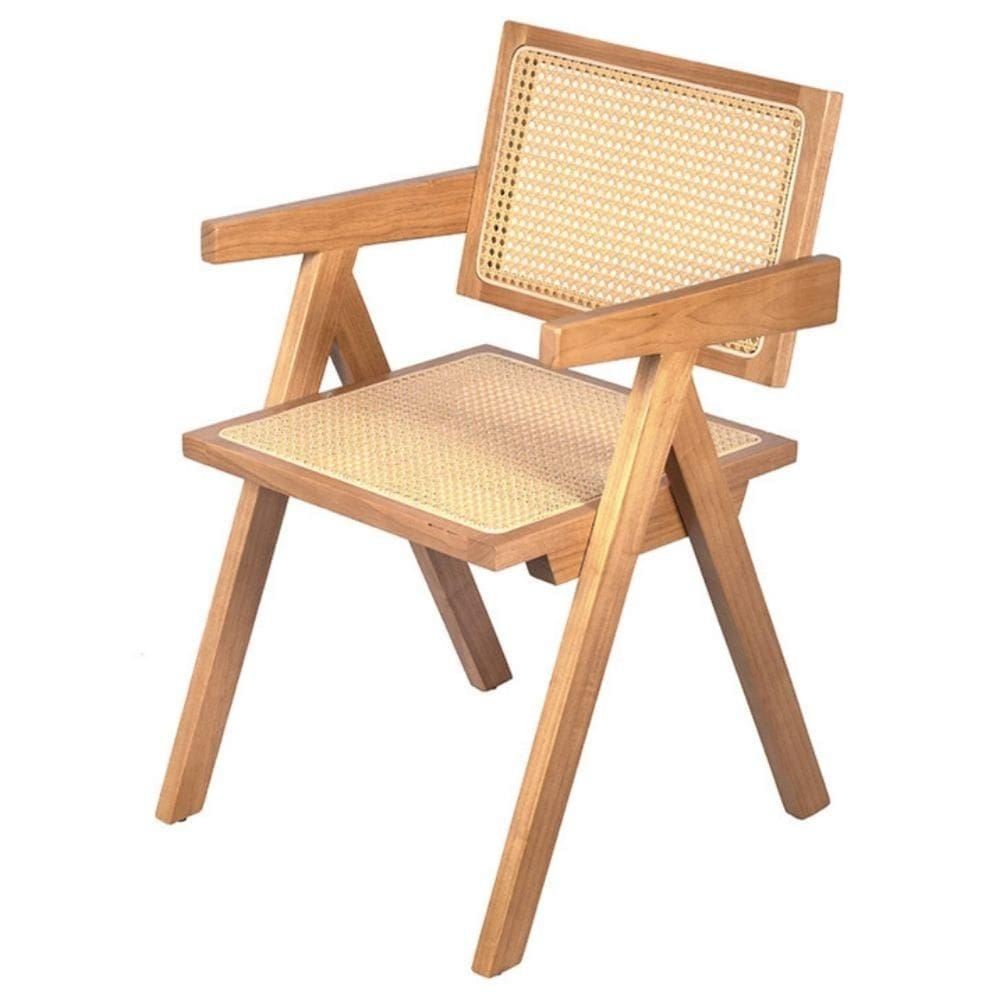 Cadeira com Braços Chandy Or Design 46 cm (larg) Madeira Clara Assento e Encosto Palha Natural Bege