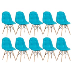 Kit - 10 X Cadeiras Estofadas Eames Eiffel Botonê - Base De Madeira Clara - Tiffany