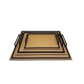 Conjunto 3 Bandejas Decorativas em Couro Sintético Marrom TH0065 BTC