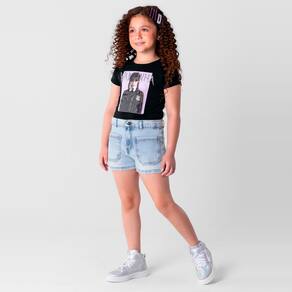 Blusa cropped Wandinha infantil menina em malha Brandili