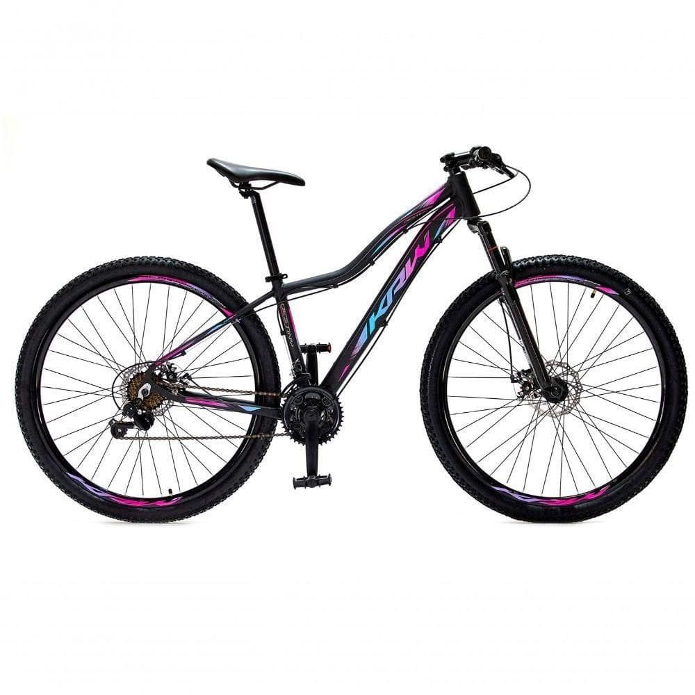 Bicicleta Aro 29 Krw Alumínio 27 Vel Freio Hidráulico Suspensão Dianteira S8 15.5 Preto-Rosa E Azul