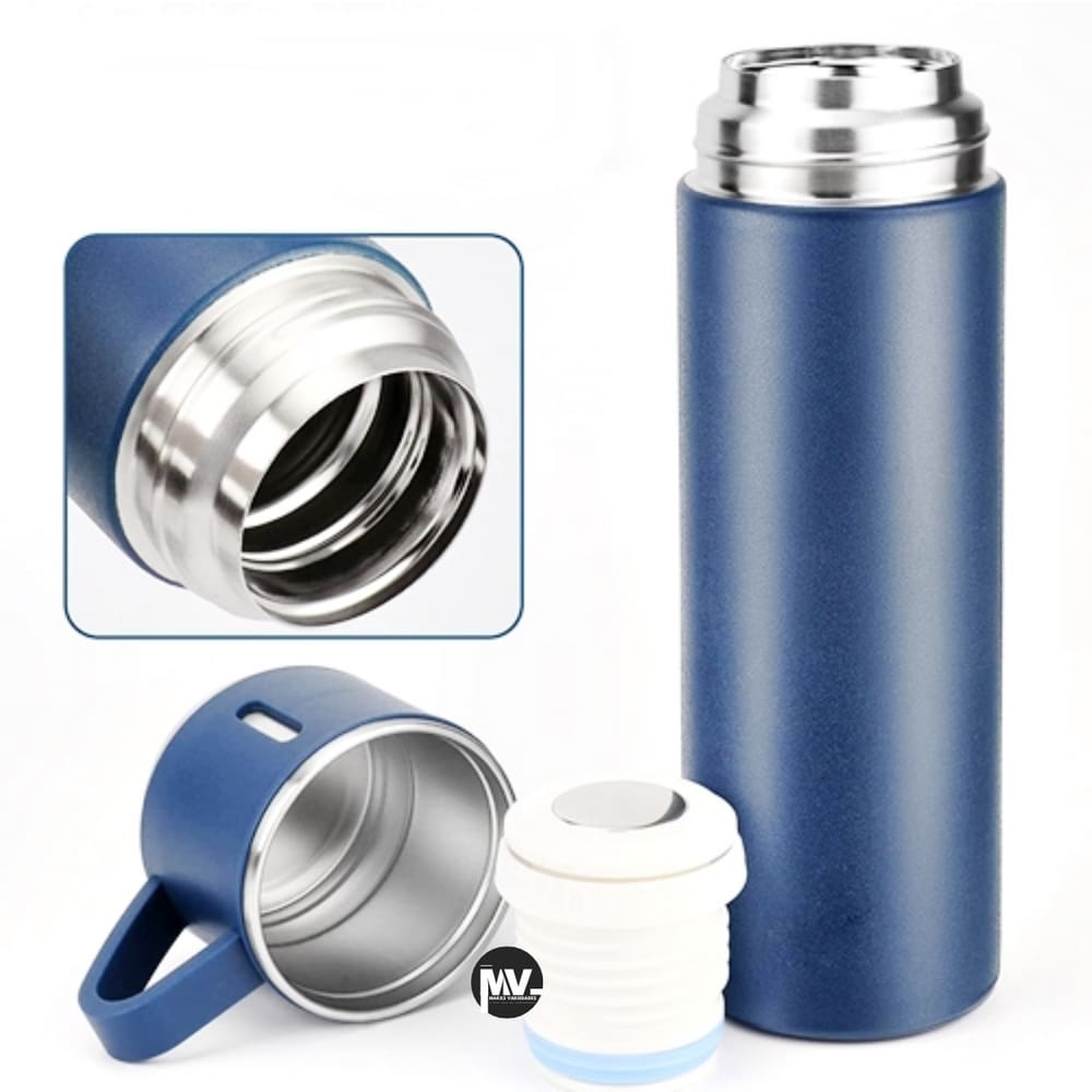 Kit Garrafa Térmica Inox 500ml Com 3 Xícaras Camping Viagem Café
