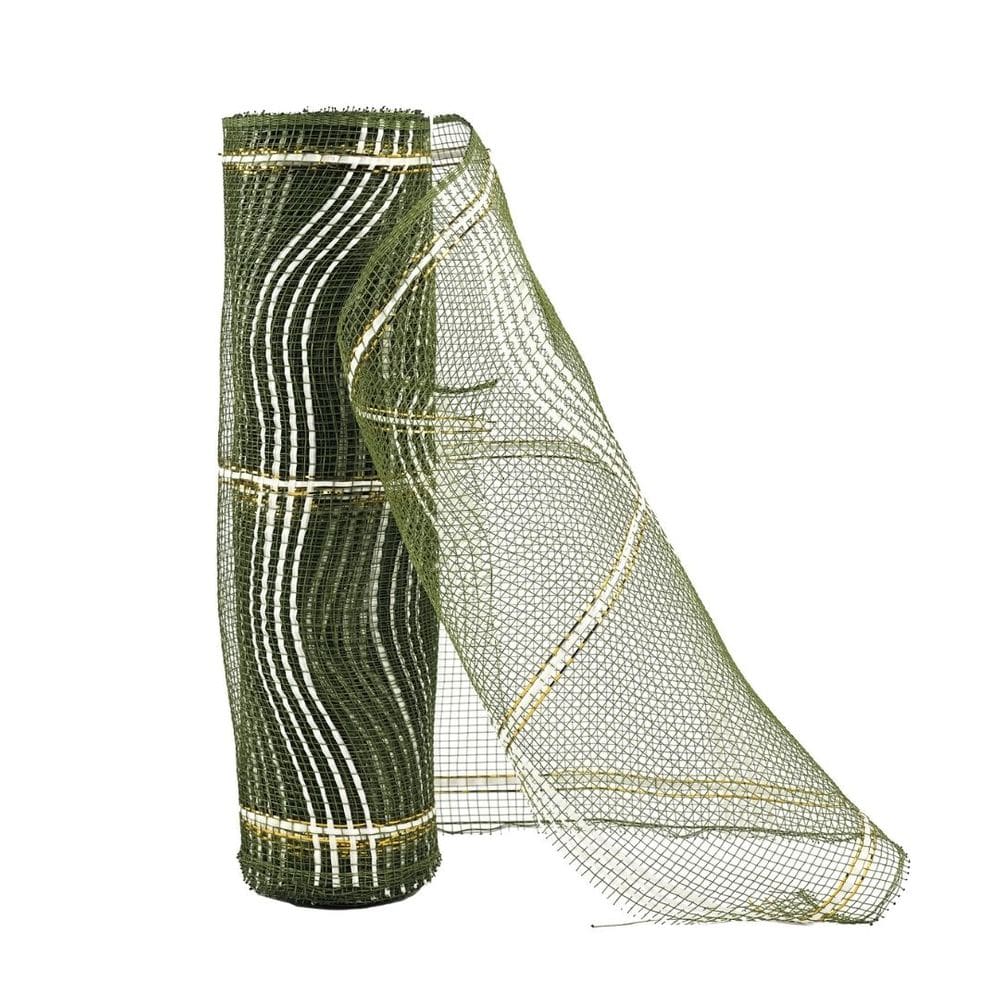 Tela Decorativa Fita Natal Malha Tule Verde Fio Branco 26cm x 5 metros – Magizi