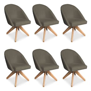 Kit 06 Poltronas Cadeira Giratória Bela Suede Marrom Rato Base de Madeira - Pallazio