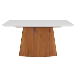 Mesa De Sala Jantar Sorela + Tampo Madeirado Vidro 160x90cm Rústico Terrara/off White - Dj Móveis