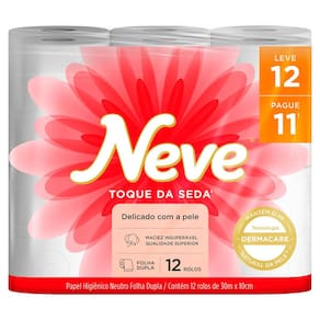 Papel Higiênico Neve Toque da Seda Neutro Folha Dupla 30m Leve 12 Pague 11 Unidades