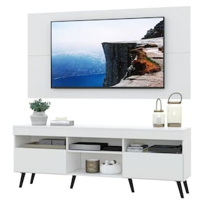 Rack Com Painel Tv 65" Retrô Londres Multimóveis V3337 Branco/Preto Branco/Preto