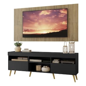 Rack Com Painel Tv 65" Retrô Londres Multimóveis V3337 Rustic/Preto/Natural Rustic/Preto/Natural