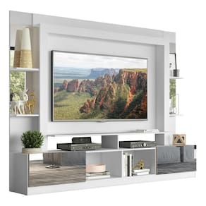 Estante Tv 65" Com Espelho Oslo Multimóveis V3389 Branca/Lacca Fumê Branco/Lacca Fumê