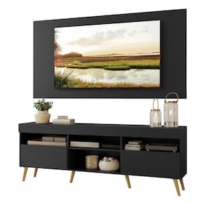 Rack Com Painel Tv 65" Retrô Londres Multimóveis V3337 Preto/Natural Preto/Natural