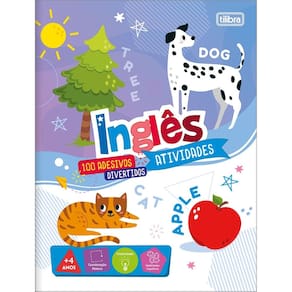 Livro Cartilha para Pintar Aprender Atividades de Inglês + 100 Adesivos Divertidos Tilibra