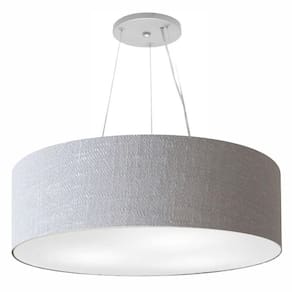 Lustre Pendente Cilíndrico Cúpula Em Tecido 100X30Cm Rustico Cinza Bivolt