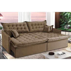 Sofá Sem Caixa Retrátil E Reclinável 1,75m Cama Inbox Versátil Suede Velusoft Castor