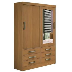Guarda Roupa 2 Portas 6 Gavetas com Espelho Meridian D Doro Cor Cinamomo