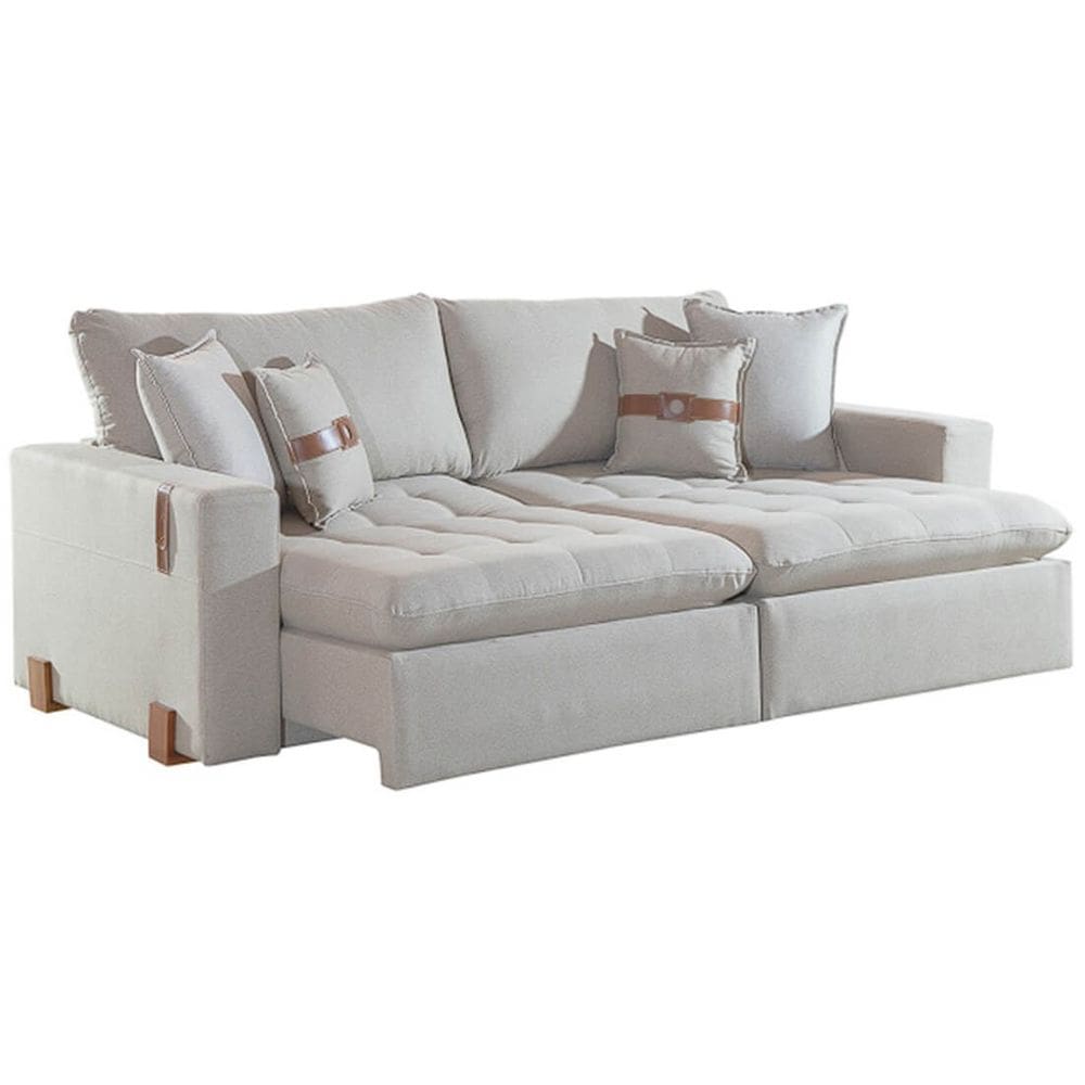 Sofá Cama Zeus 220cm 4 Lugares Retrátil e Reclinável Tecido Linho Innove Cor Gelo