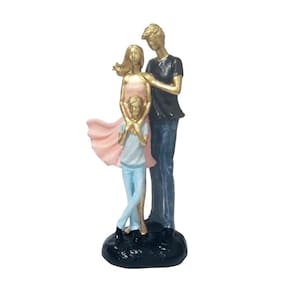 Estatueta Decorativa Família Com Filho Gesso Colorida